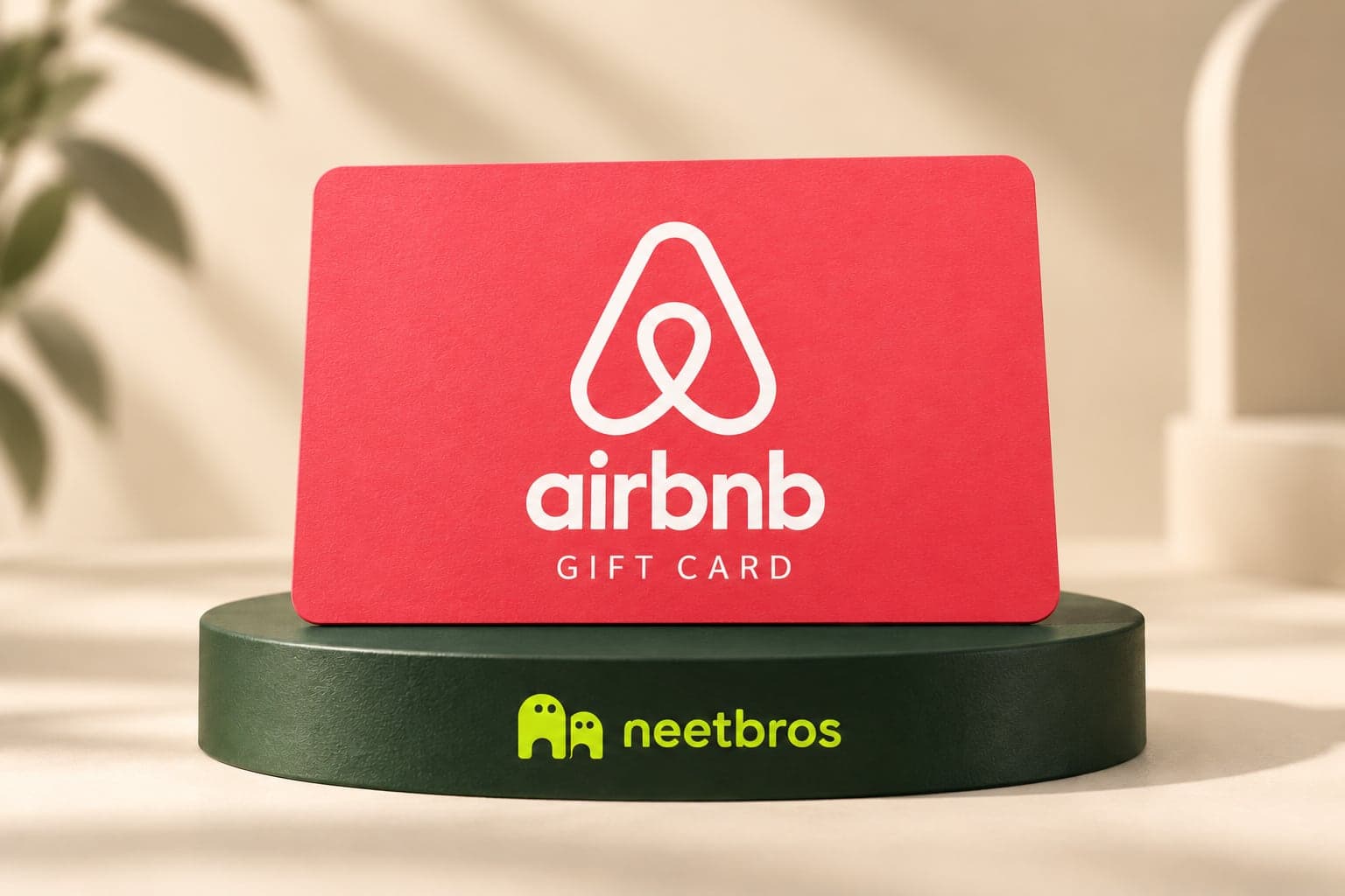 Airbnb gift-card illustration with merchant logo on a neetbros display