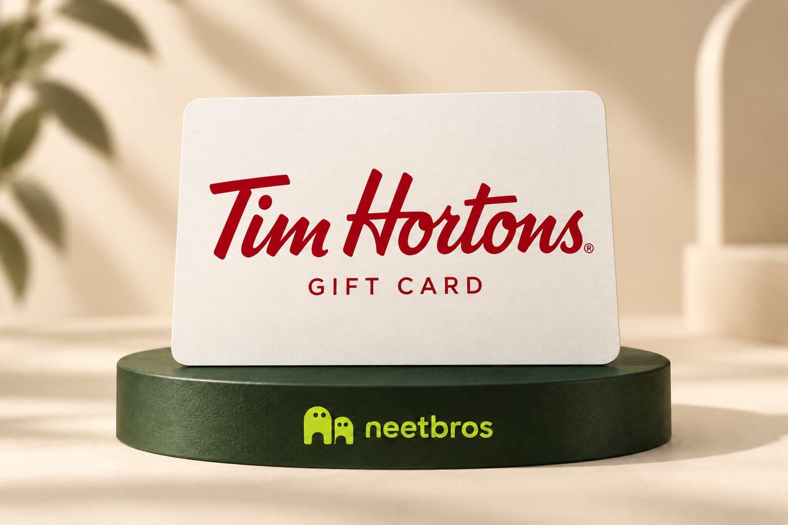 Tim Hortons gift-card illustration with merchant logo on a neetbros display