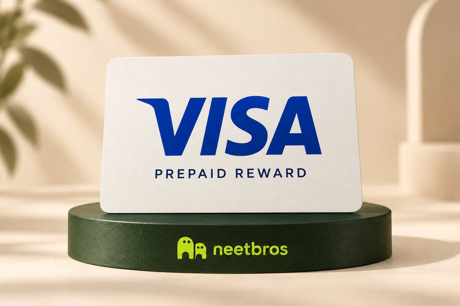 Visa Prepaid gift-card illustration with merchant logo on a neetbros display