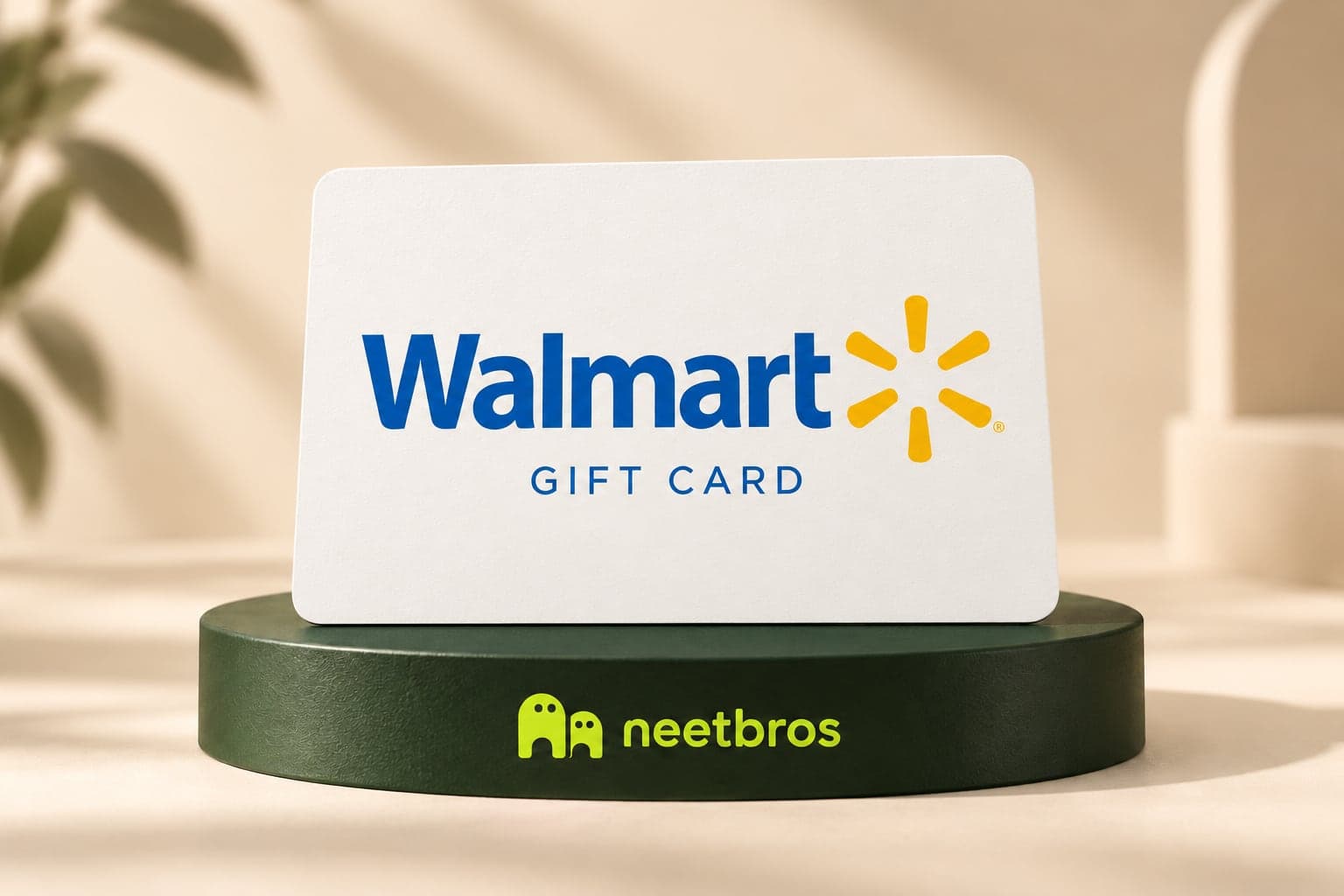 Walmart gift-card illustration with merchant logo on a neetbros display